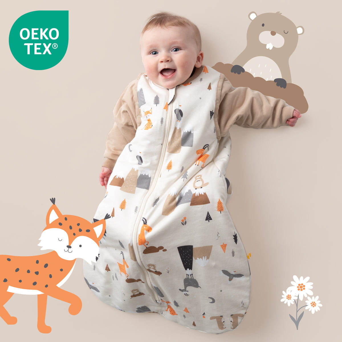 Sleeping Bag with Detachable Sleeves - 2.5 TOG_Mountain Animals_OEKOTEX_465