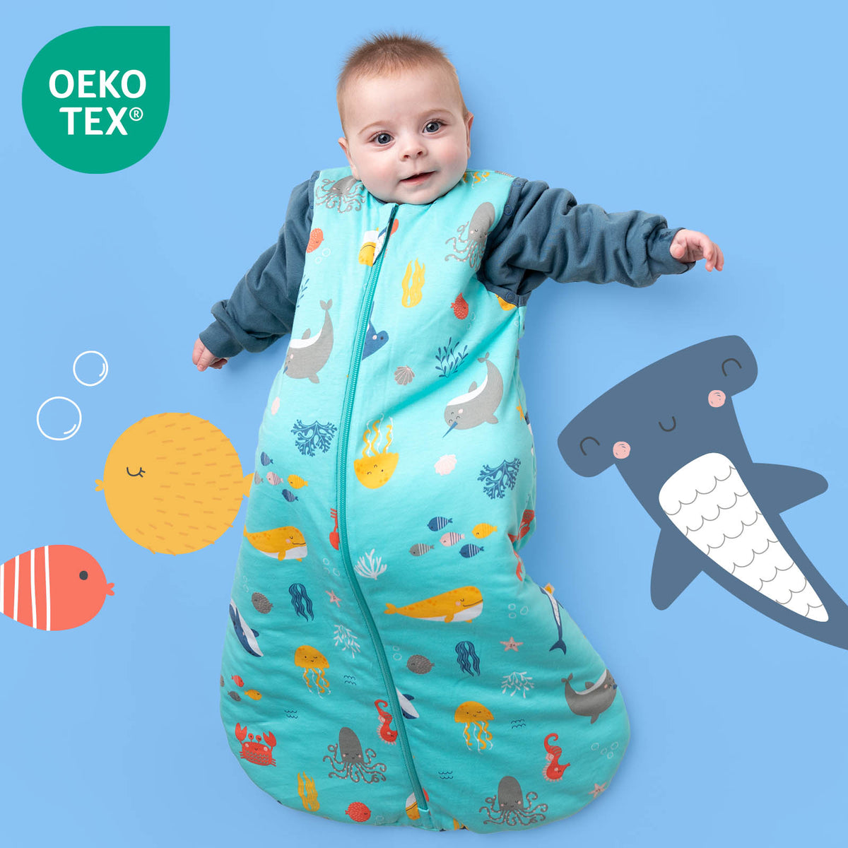 Sleeping Bag with Detachable Sleeves - 2.5 TOG_Under the Sea_OEKOTEX_465