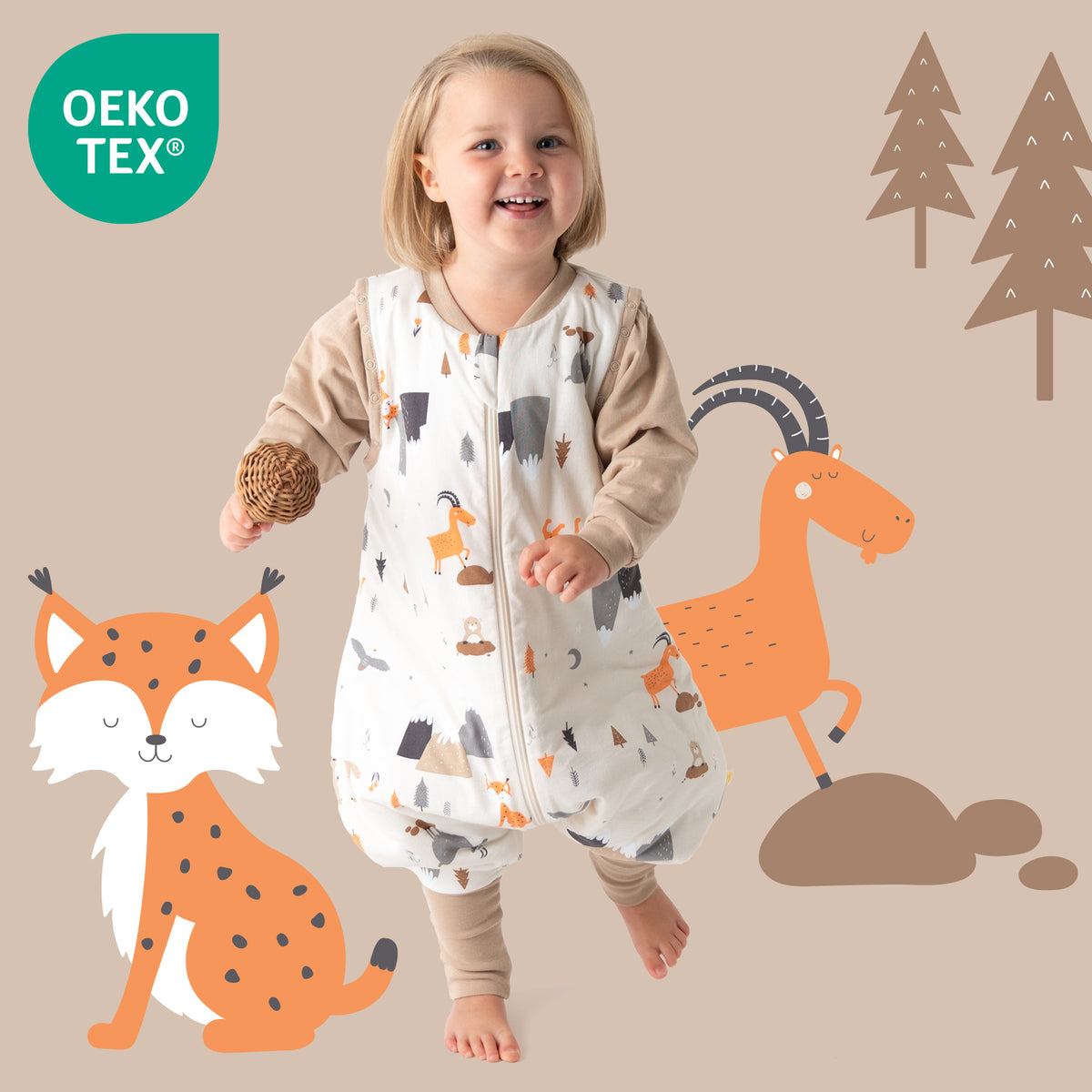 Sleeping Bag with Feet & Foldable Feet Covers - 3.5 TOG_Mountain Animals_OEKOTEX_468
