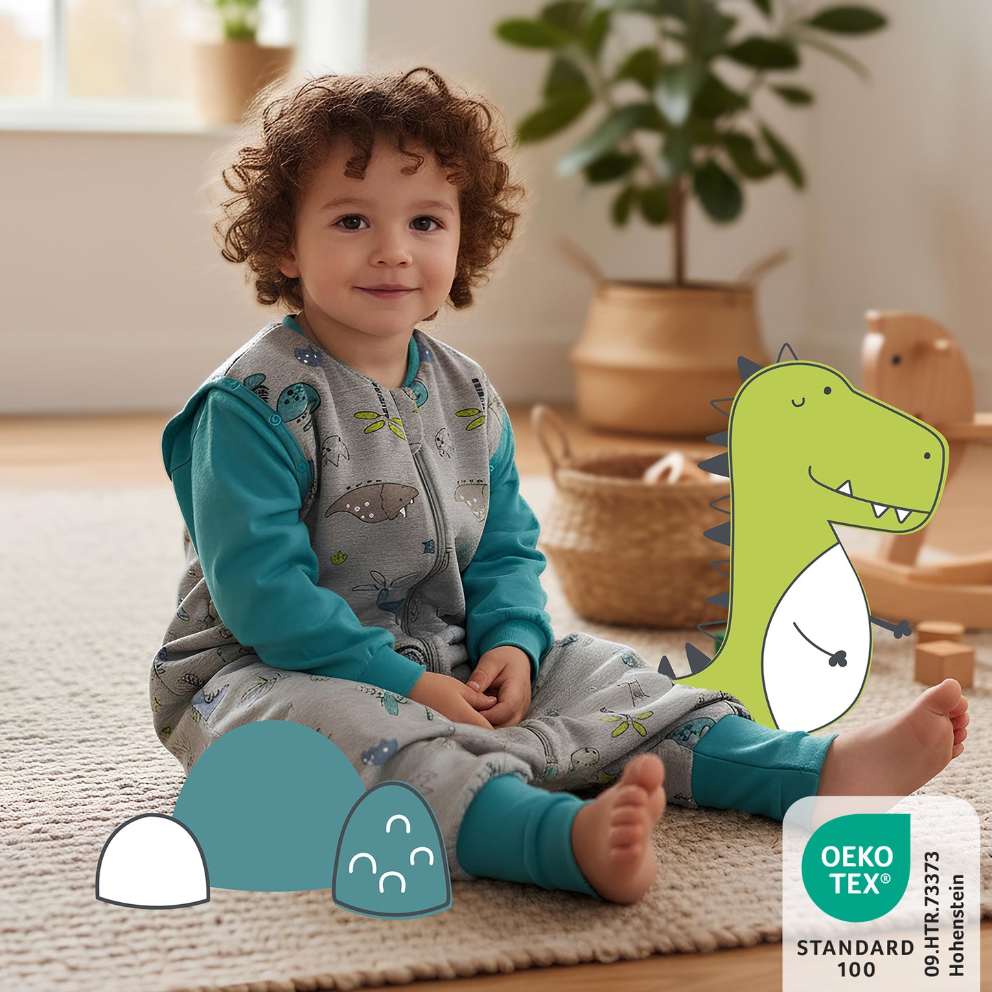Sleeping Bag with Feet & Foldable Feet Covers - 3.5 TOG_Dino_468_2