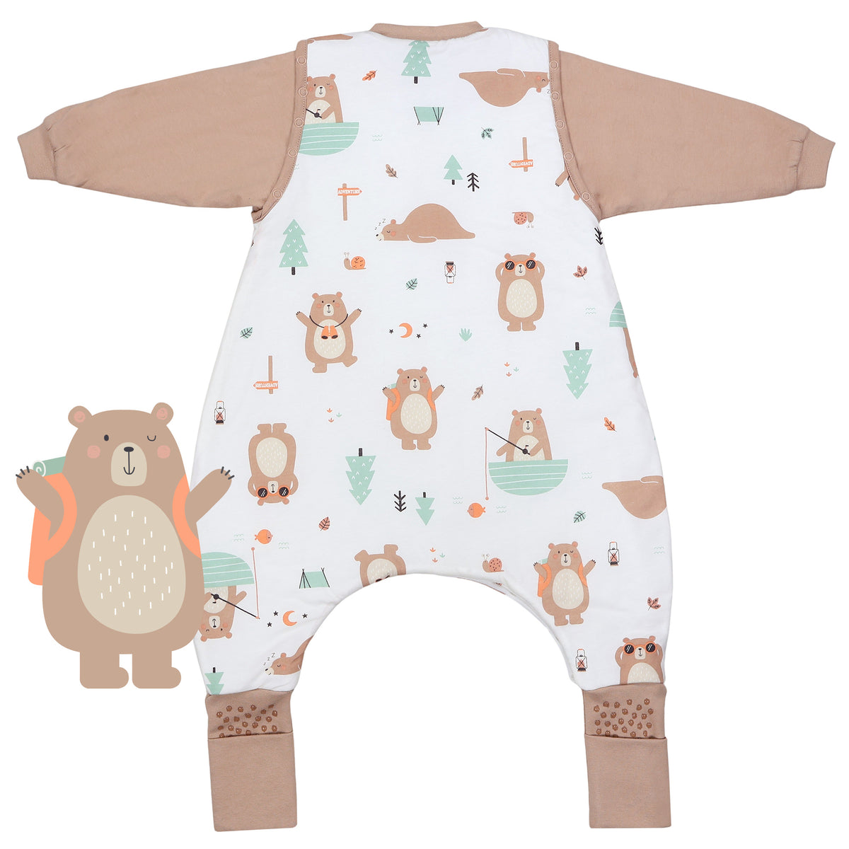 Sleeping Bag with Feet & Foldable Feet Covers - 3.5 TOG_Explorer Bear_back_468