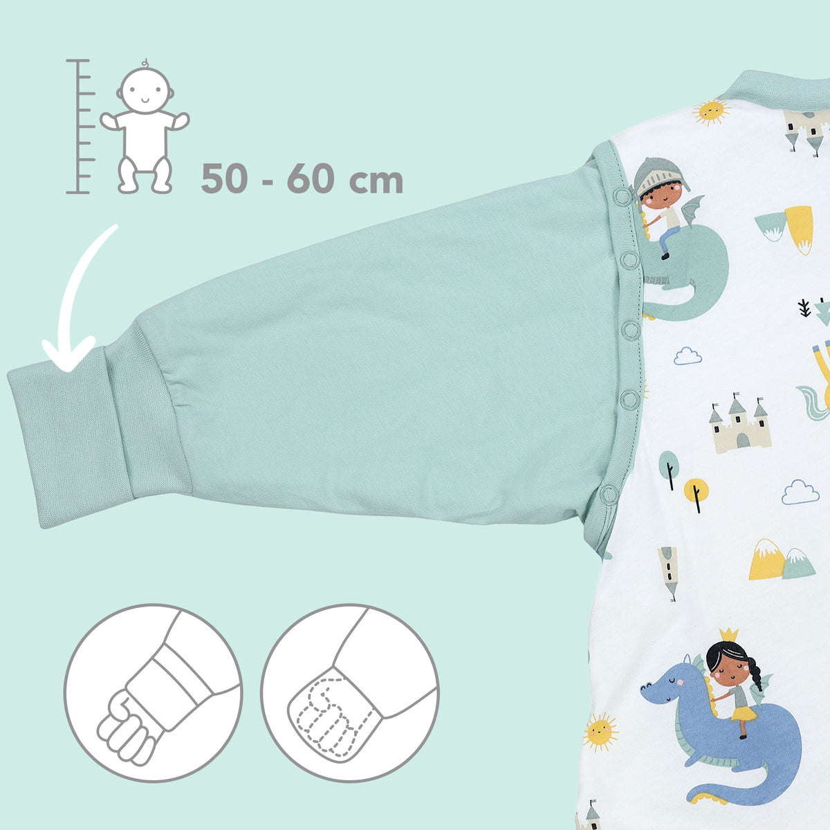 Sleeping Bag with Feet & Foldable Feet Covers - 3.5 TOG_Fantasia_sleeve area_468