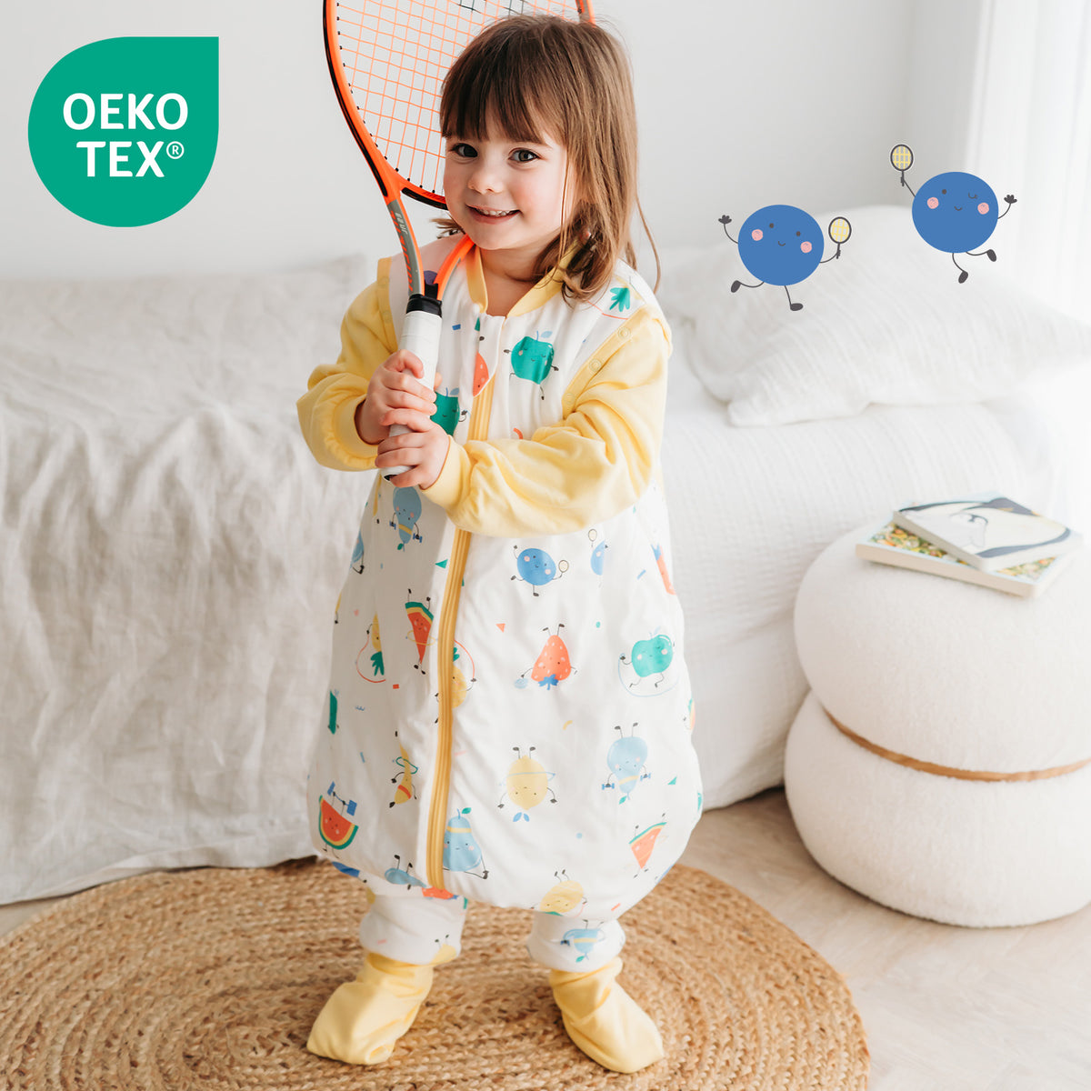 Sleeping Bag with Feet & Foldable Feet Covers - 3.5 TOG_Sporty Fruit_OEKOTEX_468
