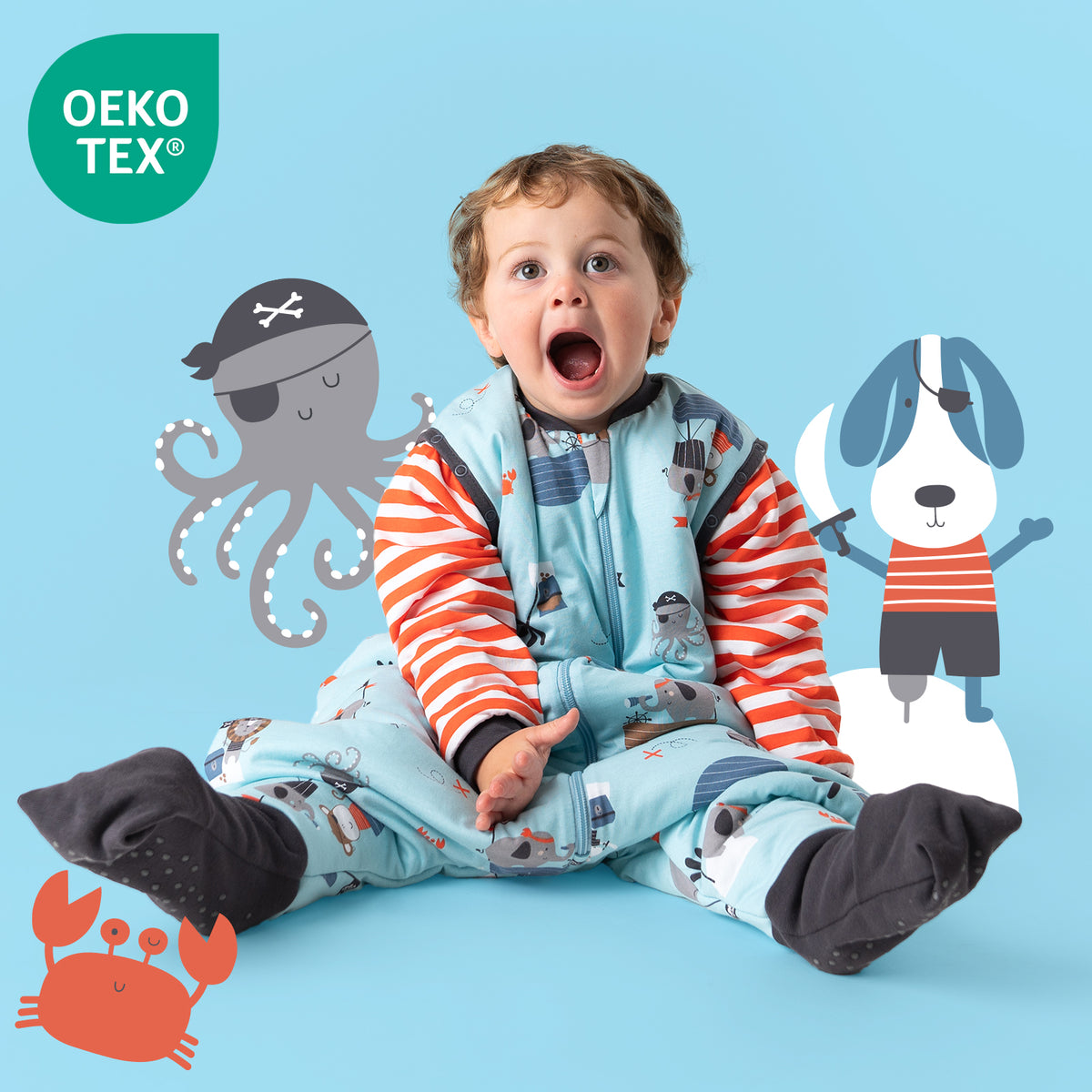 Sleeping Bag with Feet & Foldable Feet Covers - 3.5 TOG_Pirate_OEKOTEX_468