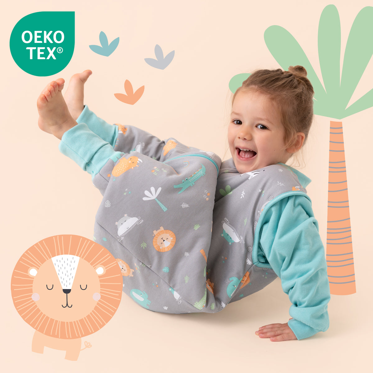 Sleeping Bag with Feet & Foldable Feet Covers - 3.5 TOG_Safari_OEKOTEX_468