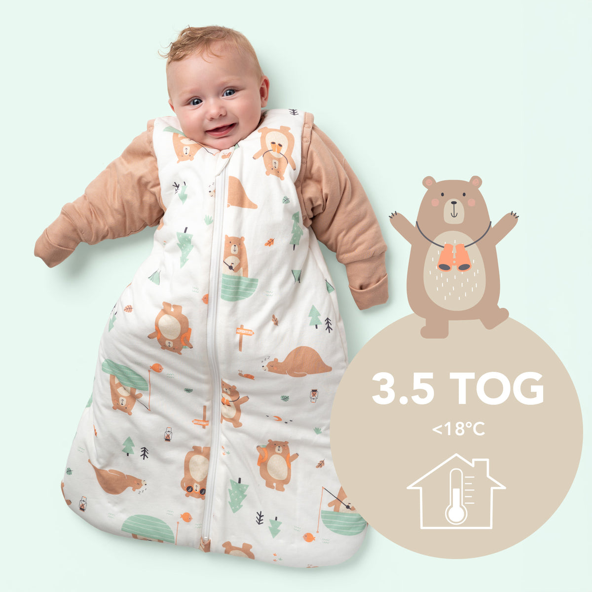 Long Sleeve Baby Sleeping Bag - 3.5 TOG_Explorer Bear_TOG_471
