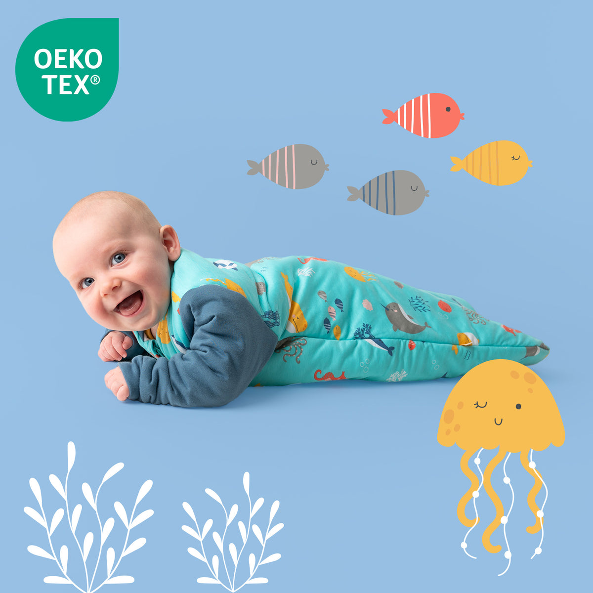 Long Sleeve Baby Sleeping Bag - 3.5 TOG_Under the Sea_OEKOTEX_471
