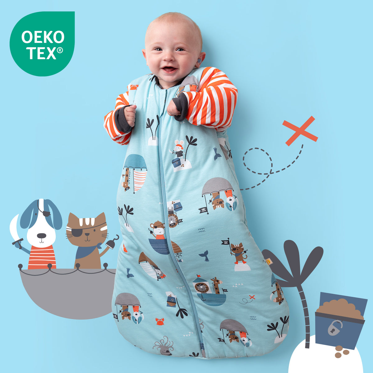 Long Sleeve Baby Sleeping Bag - 3.5 TOG_Pirate_OEKOTEX_471