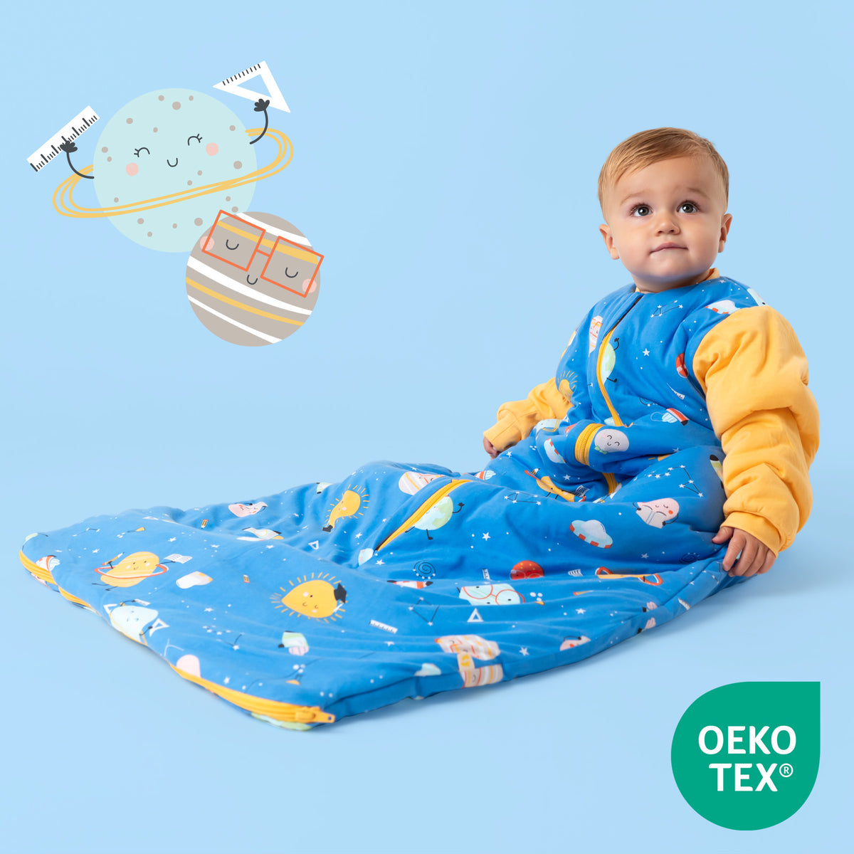 Long Sleeve Baby Sleeping Bag - 3.5 TOG_Space_OEKOTEX_471