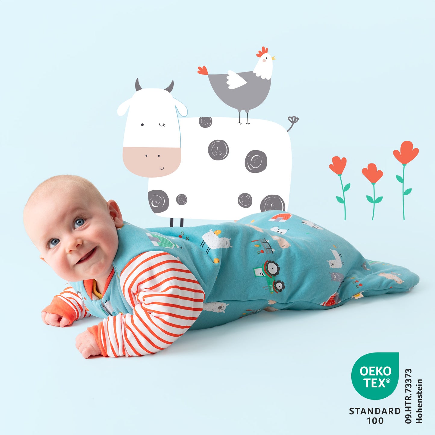 Organic Long Sleeve Baby Sleeping Bag - 3.5 TOG_Farmyard_472_2