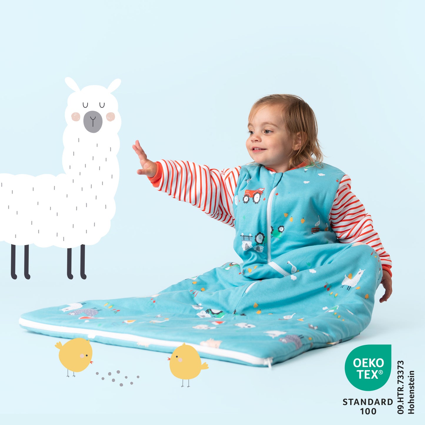 Organic Long Sleeve Baby Sleeping Bag - 3.5 TOG_Farmyard_472_2