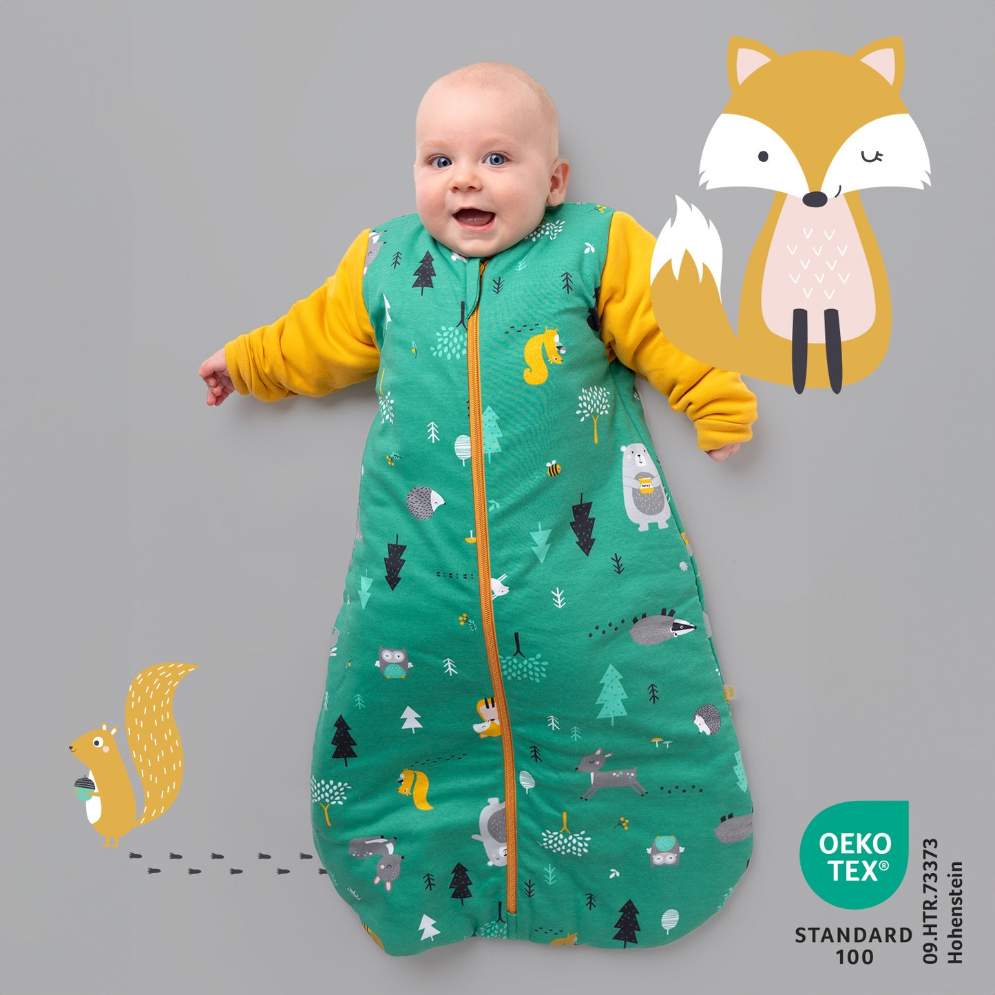 Organic Long Sleeve Baby Sleeping Bag - 3.5 TOG_Woodland Animals_472_2