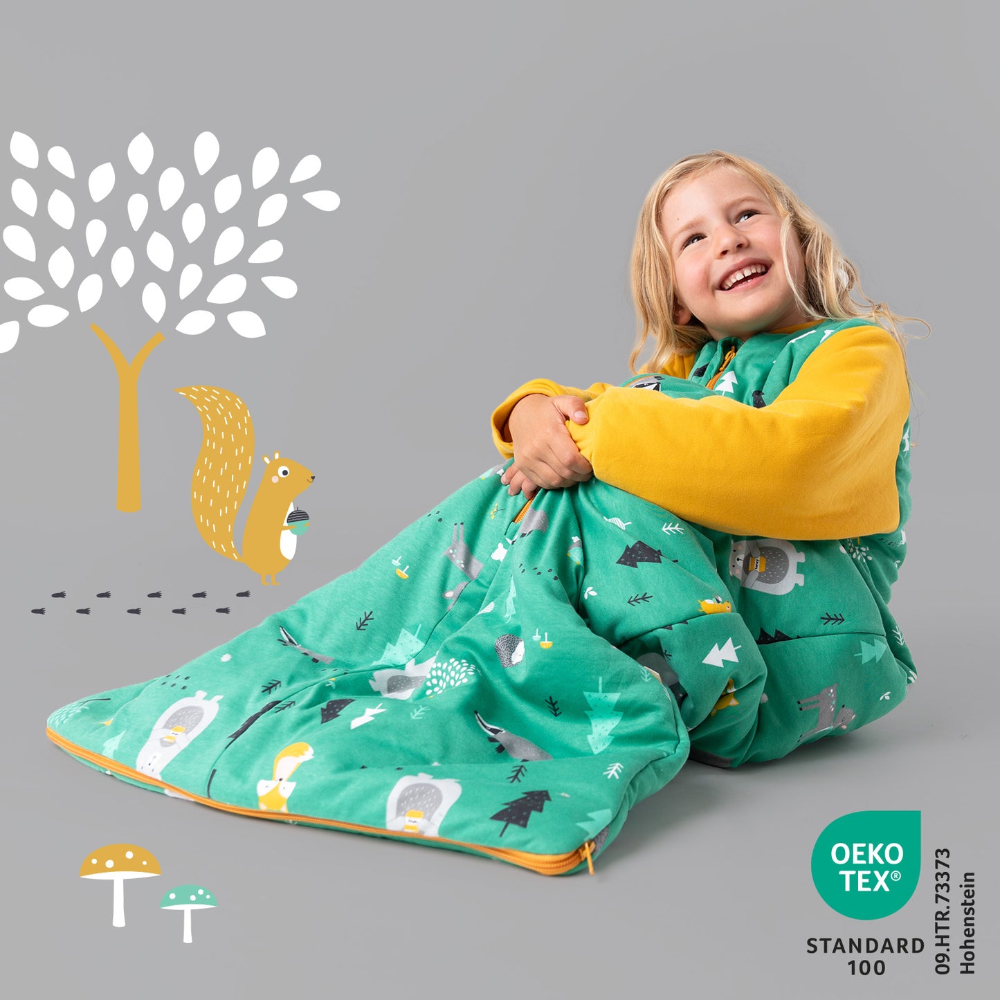 Organic Long Sleeve Baby Sleeping Bag - 3.5 TOG_Woodland Animals_472_2