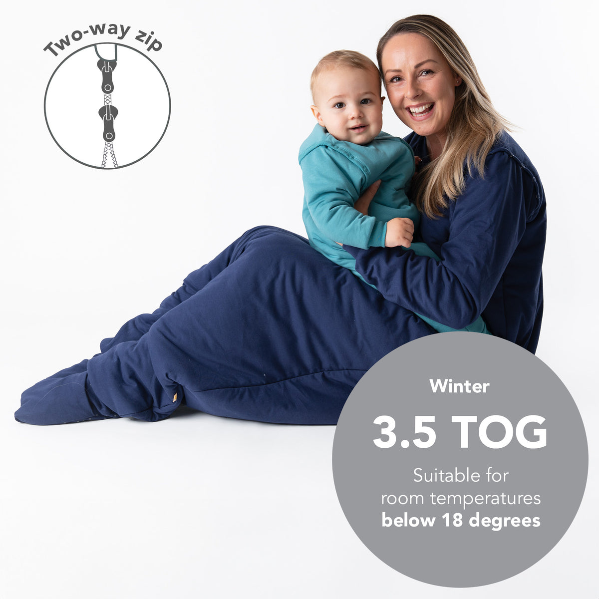 Adult Sleeping Bag with Feet & Detachable Sleeves - 3.5 TOG_Navy Blue_TOG_1189