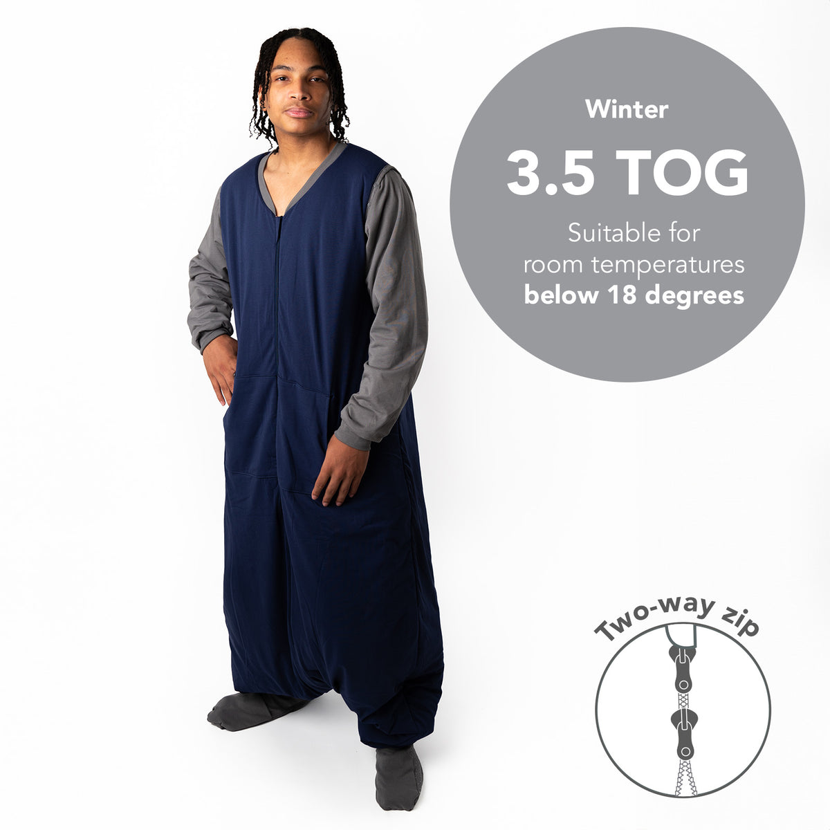 Adult Sleeping Bag with Feet & Detachable Sleeves - 3.5 TOG_Navy Grey_TOG_1189