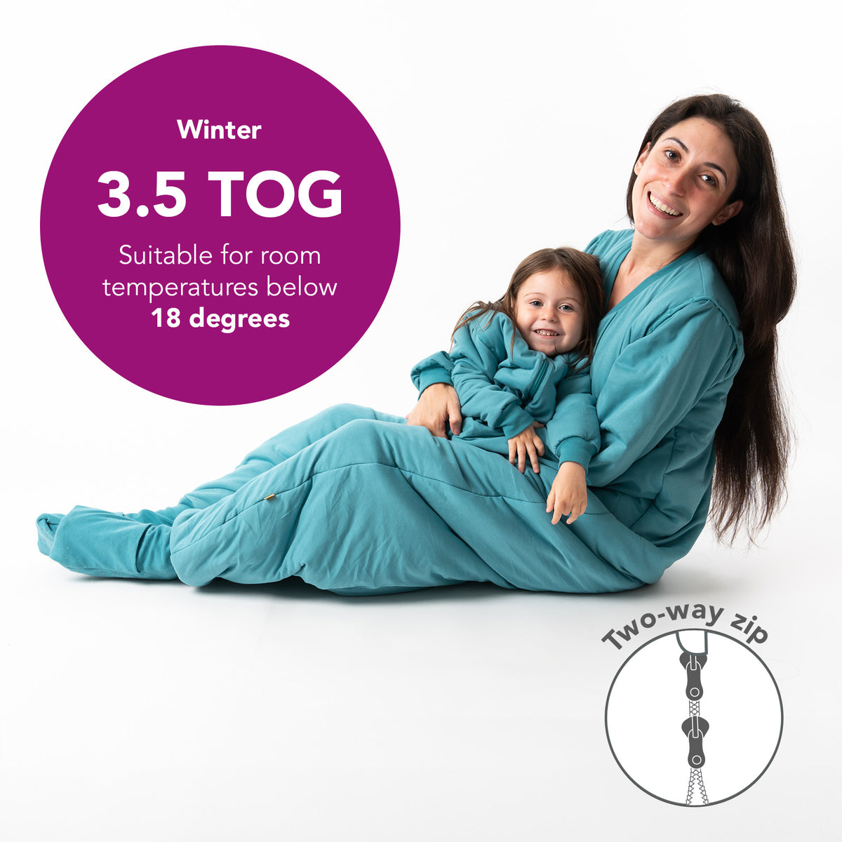 Adult Sleeping Bag with Feet & Detachable Sleeves - 3.5 TOG_Teal_TOG_1189
